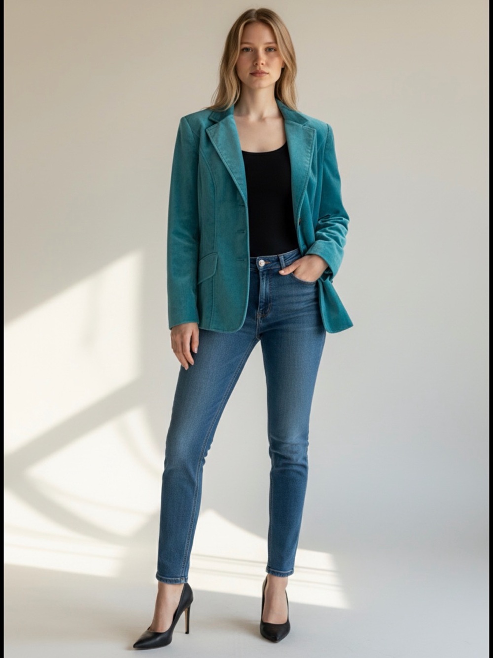 Peck & Peck Teal Velvet Blazer with Notch Lapel